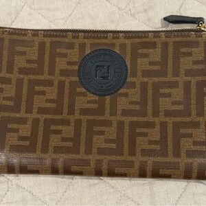 Fendi Brown clutch Bag with Logo Pattern